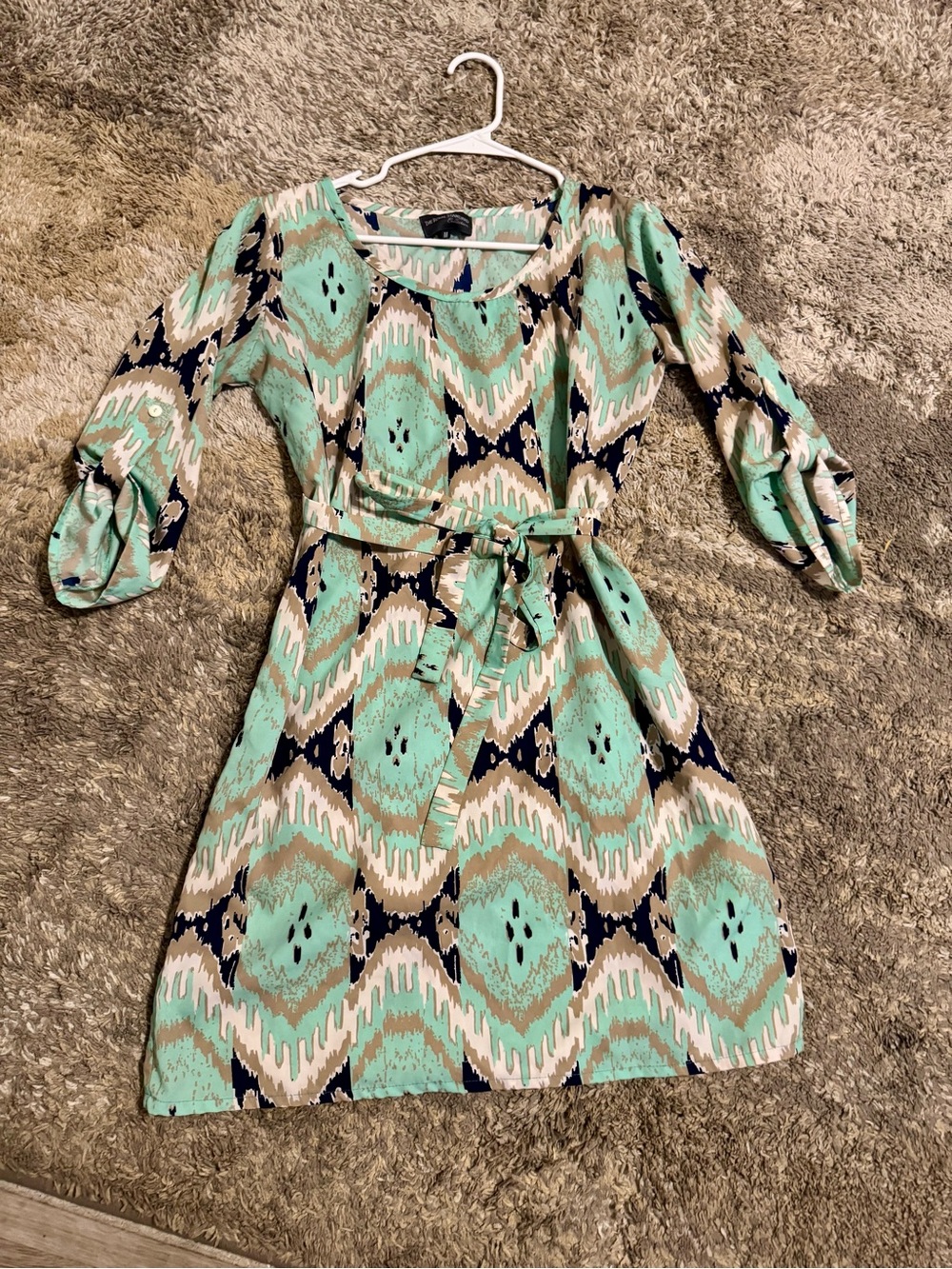 Women's Patterned quarter length Sleeve Belted Dress